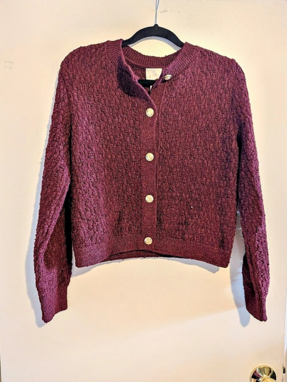 H & M Textured Cardigan in Burgundy Size Small NWT